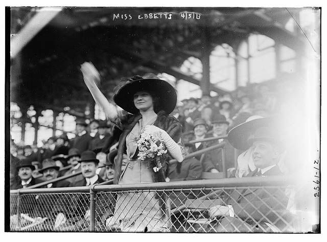 Charley Ebbets' youngest daughter Miss Genevieve Ebbets, at the opening of Ebbets Field on April 5, 1913.
